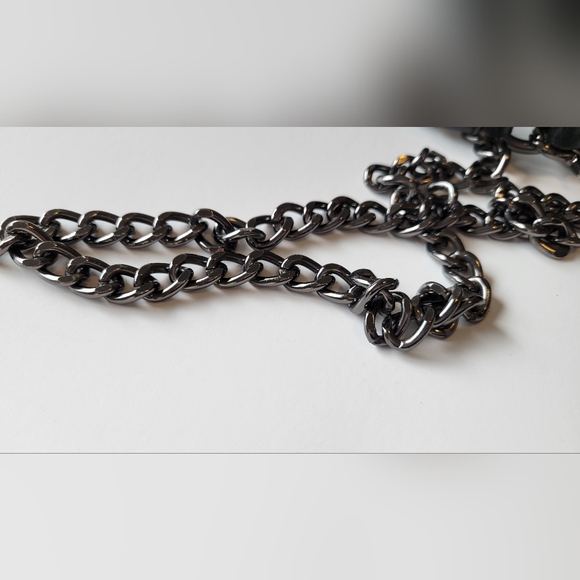 BADGLEY MISCHKA Black Leather Silver Studs Chain Crossbody Purse - Picture 5 of 13